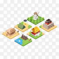 立体可爱建筑场景插画-空若网 立体可爱建筑场景插画-空若网