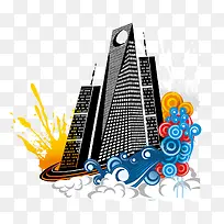 矢量水彩创意大厦-空若网 矢量水彩创意大厦-空若网