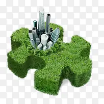 绿色创意拼图高楼大厦-空若网 绿色创意拼图高楼大厦-空若网