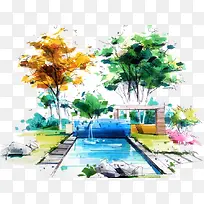 手绘游泳池-空若网 手绘游泳池-空若网