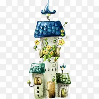蓝色卡通插画房屋手绘-空若网 蓝色卡通插画房屋手绘-空若网