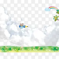 卡通白云下草地背景-空若网 卡通白云下草地背景-空若网