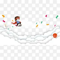 卡通青年白云装饰背景-空若网 卡通青年白云装饰背景-空若网