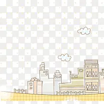 手绘梦幻建筑白云插画-空若网 手绘梦幻建筑白云插画-空若网