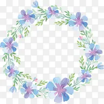 蓝色手绘水彩鲜花花环-空若网 蓝色手绘水彩鲜花花环-空若网