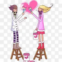 卡通情侣粉色手绘爱心-空若网 卡通情侣粉色手绘爱心-空若网