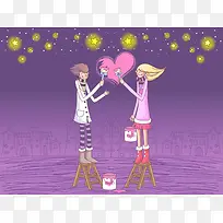 卡通情侣彩绘爱心-空若网 卡通情侣彩绘爱心-空若网