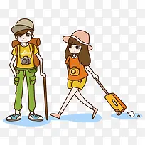 卡通旅游情侣手绘-空若网 卡通旅游情侣手绘-空若网