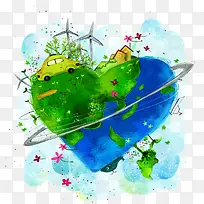 水彩爱心地球-空若网 水彩爱心地球-空若网
