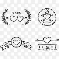 4款手绘爱心标签矢量素材-空若网 4款手绘爱心标签矢量素材-空若网