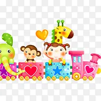 手绘卡通爱心火车动物-空若网 手绘卡通爱心火车动物-空若网