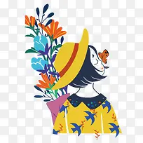 矢量女孩春天插画-空若网 矢量女孩春天插画-空若网