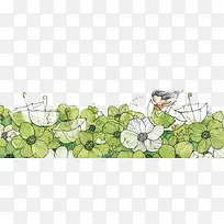 女孩雨伞和绿叶卡通素材-空若网 女孩雨伞和绿叶卡通素材-空若网