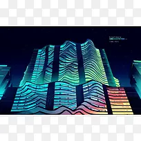 彩色手绘高楼灯光-空若网 彩色手绘高楼灯光-空若网