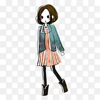 清新手绘橙色长裙短发女孩-空若网 清新手绘橙色长裙短发女孩-空若网