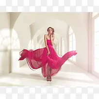 粉色长裙薄纱摄影-空若网 粉色长裙薄纱摄影-空若网