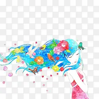 绿色水彩花纹美女-空若网 绿色水彩花纹美女-空若网