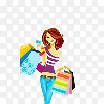 手绘购物美女-空若网 手绘购物美女-空若网