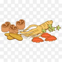矢量手绘肉卷和人参食物-空若网 矢量手绘肉卷和人参食物-空若网