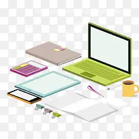 矢量手绘电脑咖啡笔记本卡子-空若网 矢量手绘电脑咖啡笔记本卡子-空若网