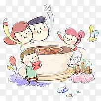 全家围着咖啡-空若网 全家围着咖啡-空若网