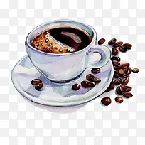 手绘水彩咖啡和咖啡豆-空若网 手绘水彩咖啡和咖啡豆-空若网