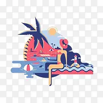 海边度假扁平化设计-空若网 海边度假扁平化设计-空若网