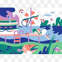 扁平创意海边度假-空若网 扁平创意海边度假-空若网