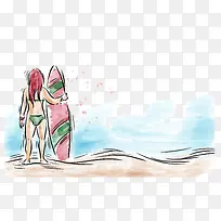 水彩海边冲浪-空若网 水彩海边冲浪-空若网