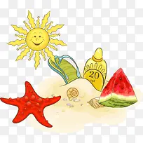 阳光西瓜沙滩PNG矢量素材-空若网 阳光西瓜沙滩PNG矢量素材-空若网