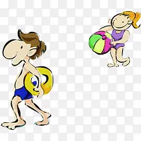 插画沙滩游泳清凉-空若网 插画沙滩游泳清凉-空若网