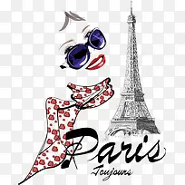 手绘美女与铁塔-空若网 手绘美女与铁塔-空若网