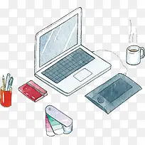 手绘水彩笔记本电脑-空若网 手绘水彩笔记本电脑-空若网