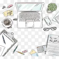 手绘笔记本电脑办公桌-空若网 手绘笔记本电脑办公桌-空若网