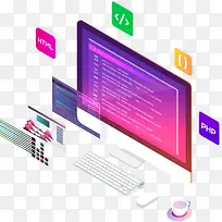 2.5D矢量电脑办公插画-空若网 2.5D矢量电脑办公插画-空若网