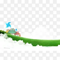 卡通手绘房子草地-空若网 卡通手绘房子草地-空若网