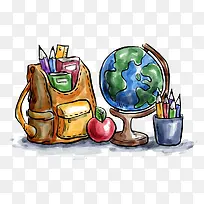 开学季书包地球仪插画-空若网 开学季书包地球仪插画-空若网