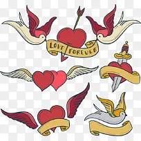 5款卡通爱心与鸽子矢量素材-空若网 5款卡通爱心与鸽子矢量素材-空若网