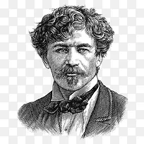 黑白卷发大叔插画-空若网 黑白卷发大叔插画-空若网