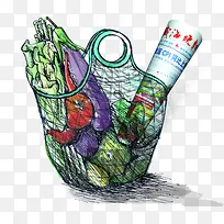 手绘彩色蔬菜篮子-空若网 手绘彩色蔬菜篮子-空若网