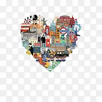 英国标志事物构成的爱心标志-空若网 英国标志事物构成的爱心标志-空若网
