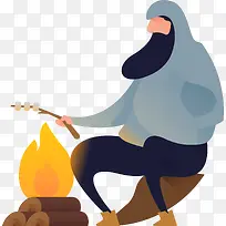 篝火男夸张人物插画-空若网 篝火男夸张人物插画-空若网