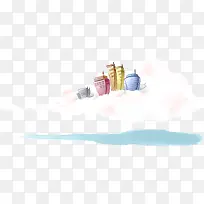 插画手绘云彩建筑物-空若网 插画手绘云彩建筑物-空若网