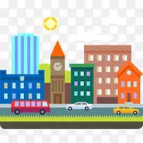 扁平化城市景色矢量图-空若网 扁平化城市景色矢量图-空若网