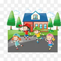 马路上滑旱冰的孩子-空若网 马路上滑旱冰的孩子-空若网