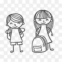 手绘背书包的小孩-空若网 手绘背书包的小孩-空若网