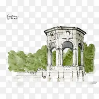 手绘建筑场景线稿-空若网 手绘建筑场景线稿-空若网