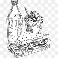 手绘快餐食物三明治可乐线稿-空若网 手绘快餐食物三明治可乐线稿-空若网