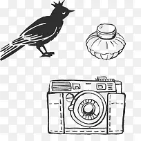 手绘小鸟和收音机-空若网 手绘小鸟和收音机-空若网