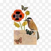 手绘彩色小鸟花朵-空若网 手绘彩色小鸟花朵-空若网